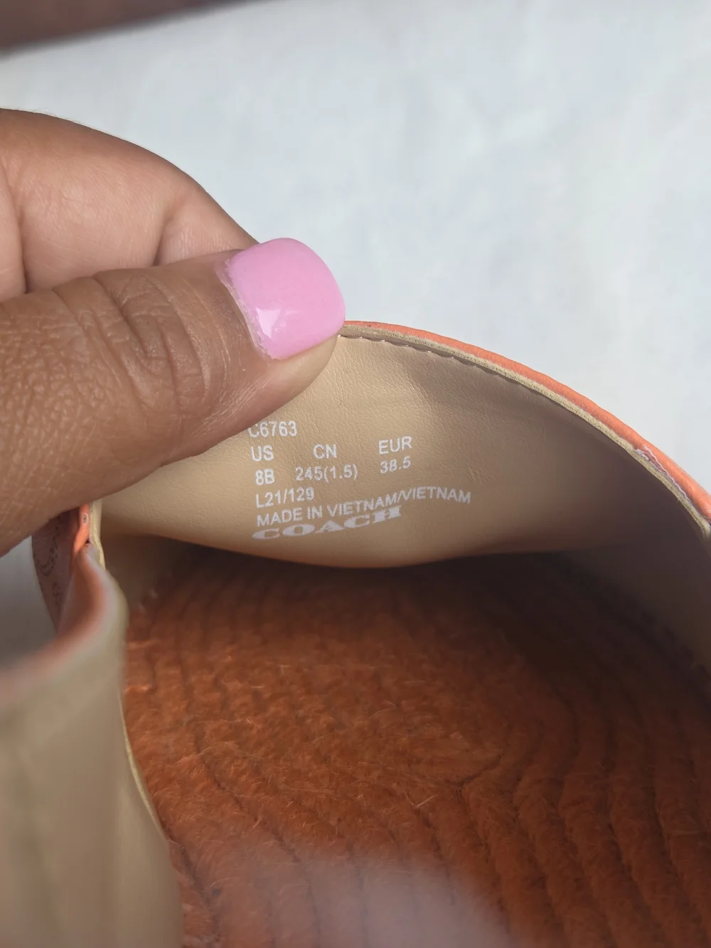 Coach Carley Tangerine Leather Signature Espadrille Flats Women’s US 8